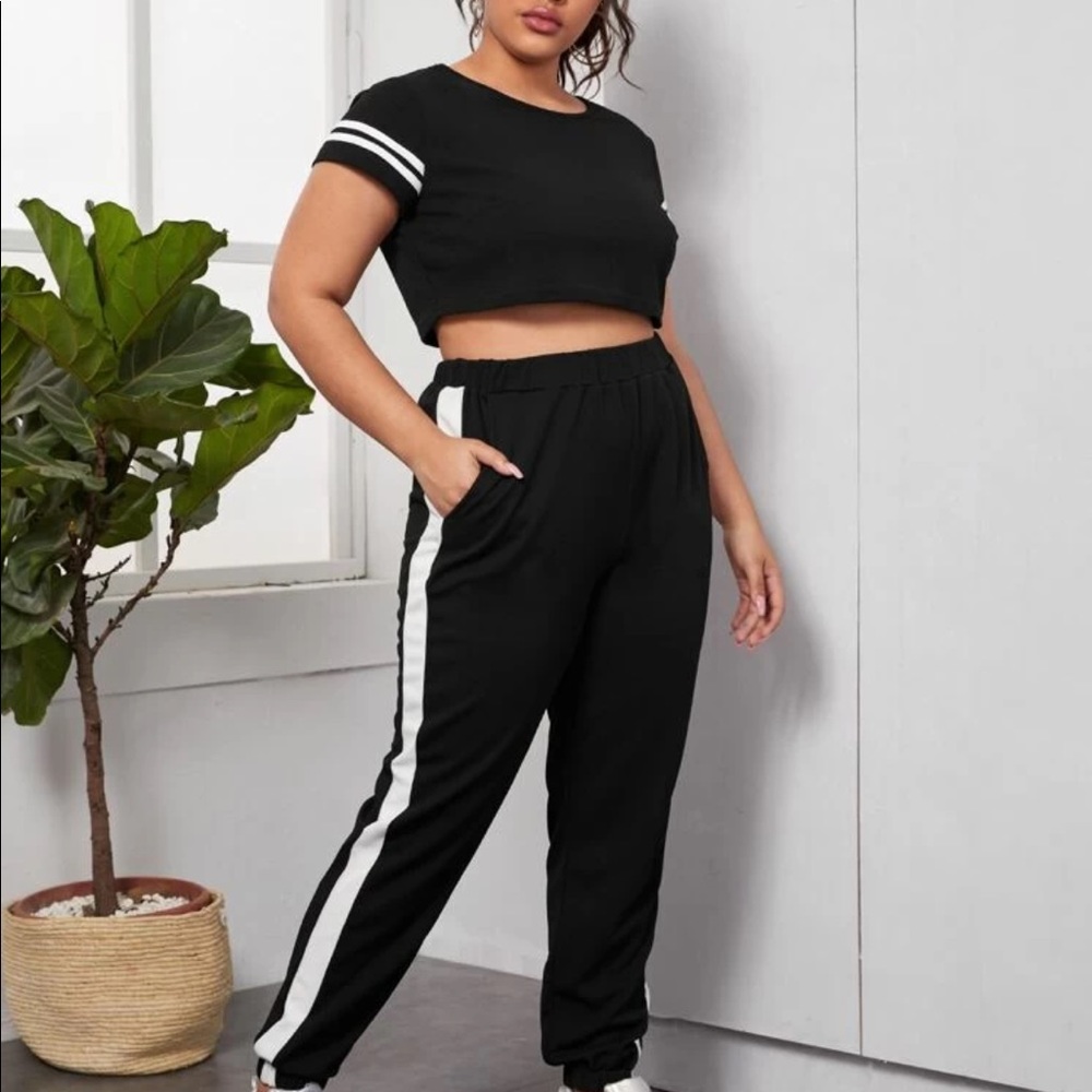 Stripped Crop Top Jogger Set - Sold